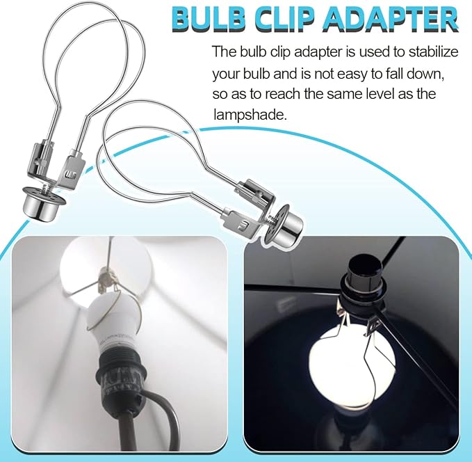 yuntop Clip on Lampshade Adapter, Lamp Shade Light Bulb Clip Adapter Includes Finial, Lamp Shade Holder for Clip On Light Bulbs(1Pcs, Silver)