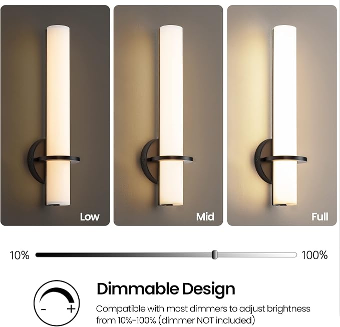 AIJIASI 18 Inch Wall Sconces Set of Two, Black Bathroom Sconces 18W 2700K-5000K LED Dimmable Modern Wall Sconces with Acrylic Shade for Bedroom Living Room Hallway Stairway