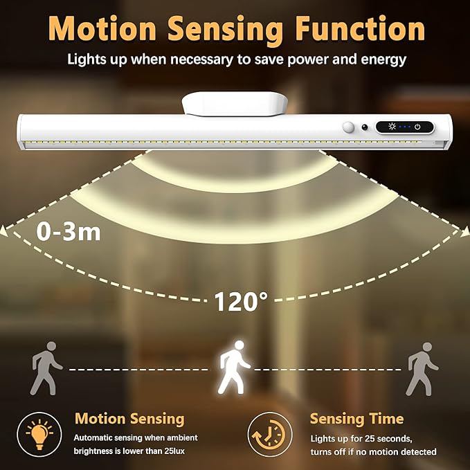 Battery Powered Operated Wall Strip Light with Motion Sensor | LED Light Bar, Rechargeable Magnetic Under Cabinet Lighting Wireless with Remote Control for Desk Mirror Closet White