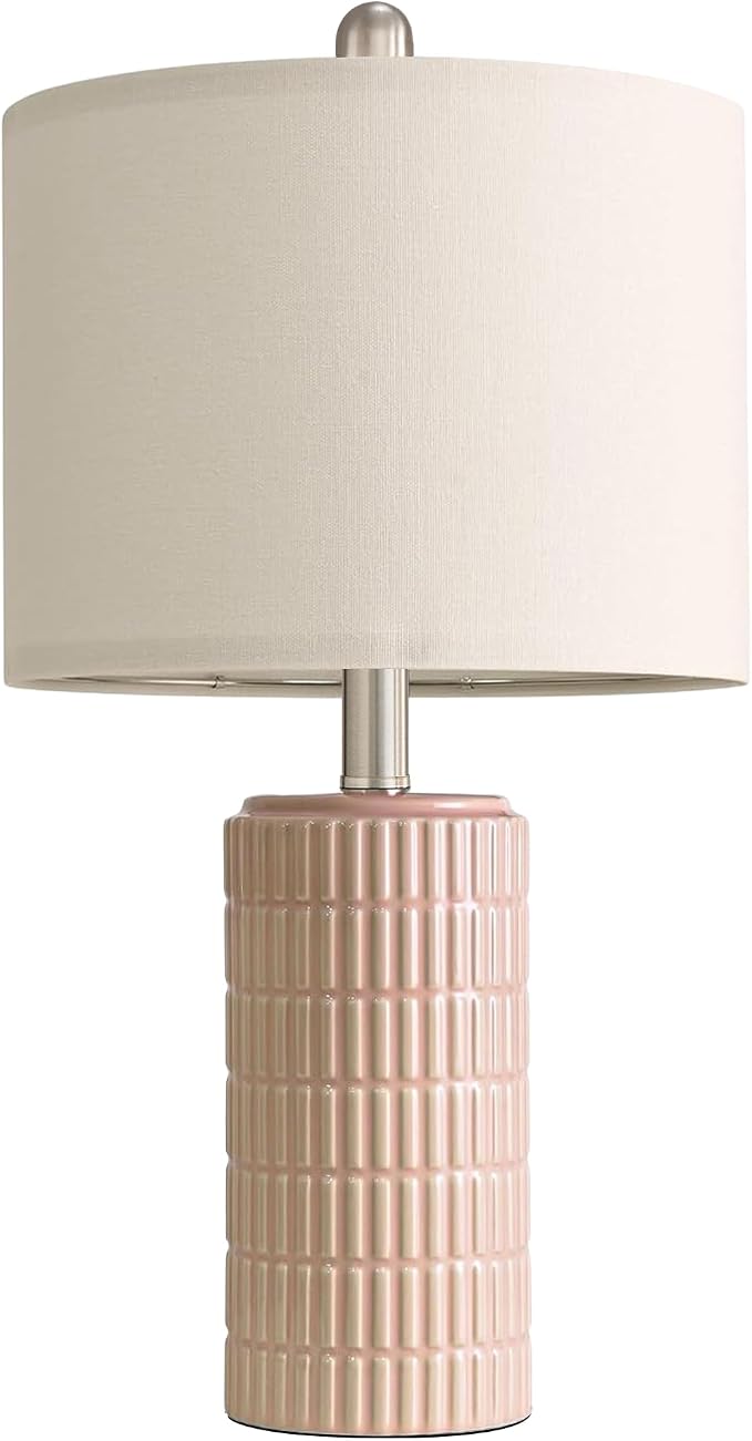 PoKat 21'' Pink Ceramic Table Lamp with Gift Box, Modern, Small for Bedroom | Nightstands lamps for bedside, farmhouse home decor for girls room, ideal housewarming birthday gift for kids women teen