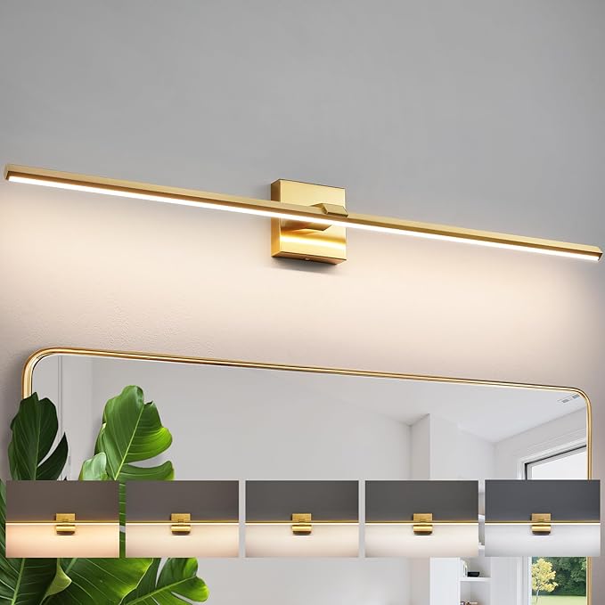 Modern Bathroom Light Fixtures Over Mirror - 39 Inch Brushed Gold Vanity Light Bar 28W Dimmable 5CCT LED Vanity Lights for Bathroom Mirror Cabinets Bedroom
