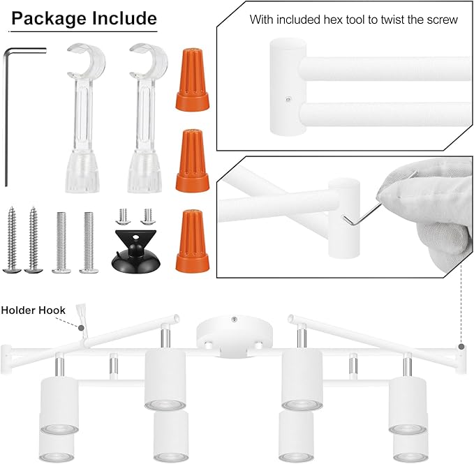 8 Light Track Lighting Fixtures Ceiling, Matte White Kichen Track Lighting Fixtures, Rotatable Light Heads, Adjustable Modern LED Track Lights for Kitchen/Hallway, No GU10 Bulb