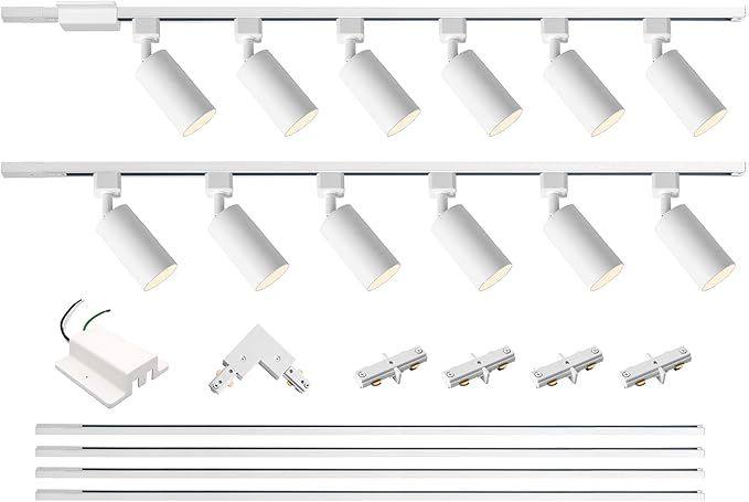 12-Light LED Track Lighting Kit with 13.2FT H Type Track Lighting Rails and Floating Canopy Connector, Modern Kitchen GU10 Track Lighting Fixtures Ceiling Spot Light, White (No Bulbs)