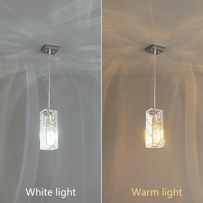 Brushed Nickel Pendant Lighting Modern Pendant Light, Mini Crystal Chandeliers,Adjustable Pendant Light Fixture for Kitchen Island Dinning Room Bedroom (1 Pack)