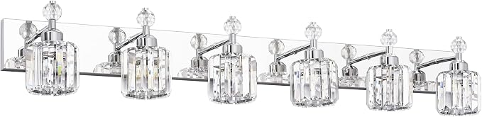 PRESDE Crystal 6 Light Bathroom Vanity Lights Chrom Bathroom Lights Fixtures Over Mirror Modern Bedroom Hallway