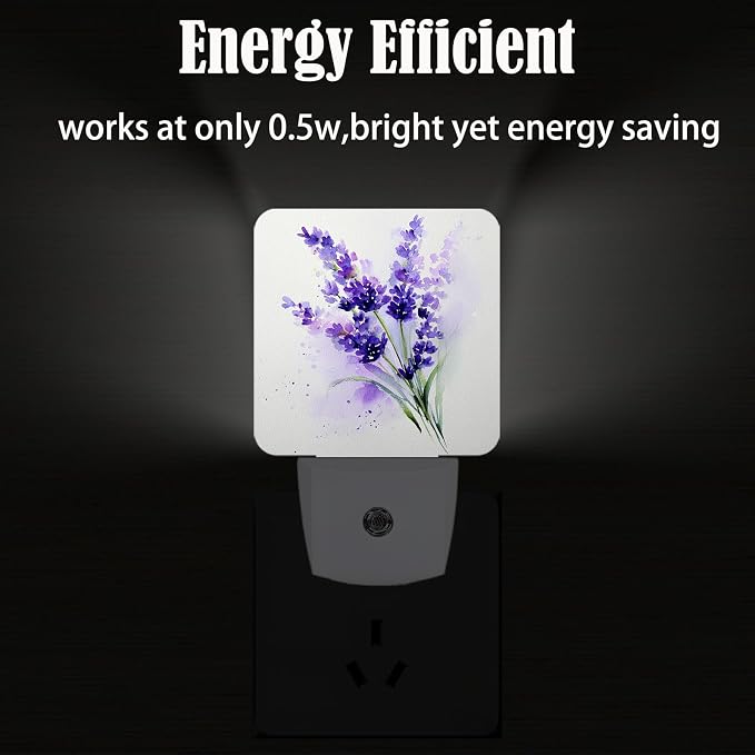 Purple Lavender Flowers Night Light,Wild PlantsPlug Into Wall for Boys Girls Bedroom Decorative Square Night Light Lamp 0.5w Sleep Friendly