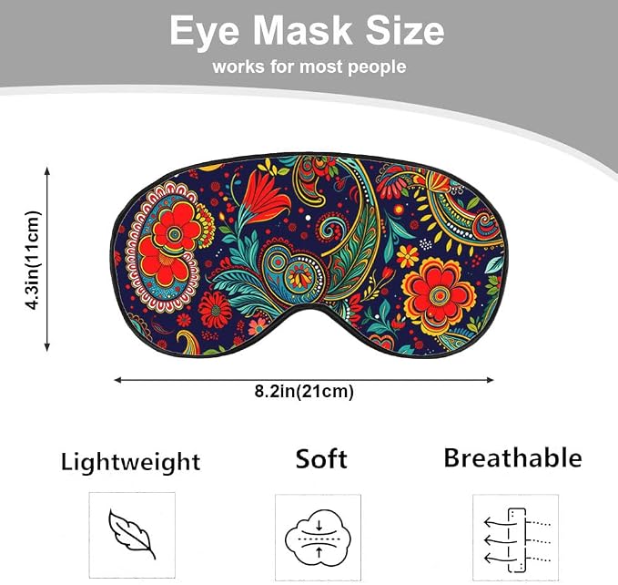 Paisley Floral Eye Mask Sleeping Mask Retro Ornament Boho Ethnic Pattern Sleep Masks Silky Soft Eye Cover for Women Men Shading Blindfold for Air Travel Sleeping