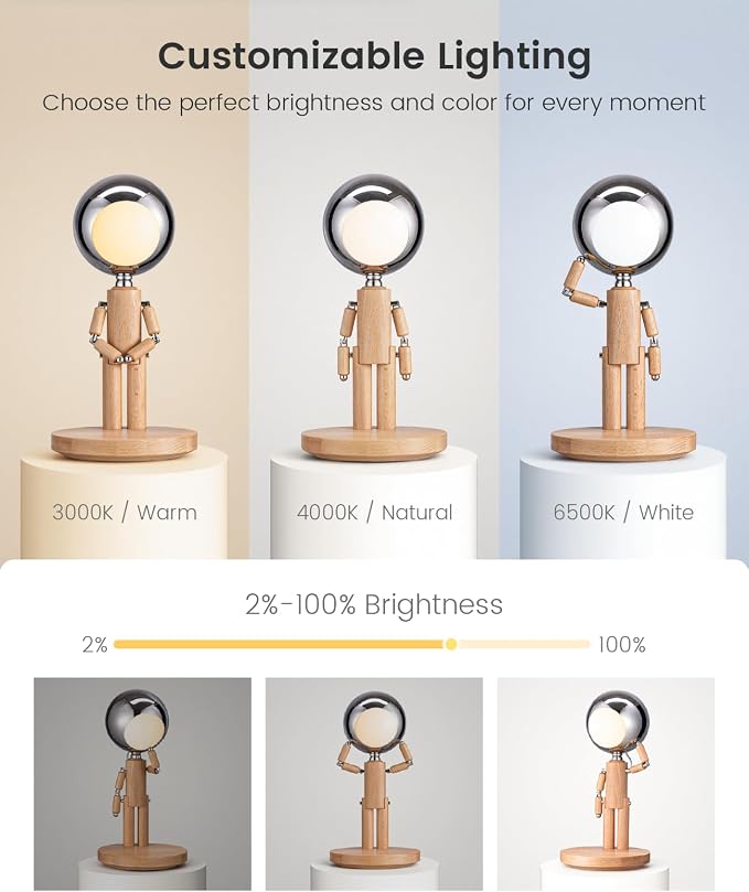Rechargeable Cordless Desk Lamp, Touch Nightstand lamp, Dimmable | Beech Wood, 3 Color Temperatures, Stepless Dimming, Creative Table Lamp, Office Lamps, Bedroom Decor, Unique Gift