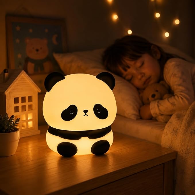 Cute Panda Night Light for Kids, Silicone Baby Squishy Lamp, 3-Level Dimmable Nursery Light for Bedroom, Rechargeable Portable Lamp, Desk Decor Birthday Christmas White Elephant Gift