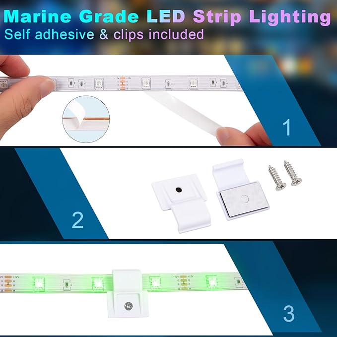 100FT Boat Lights LED Waterproof, 12V Marine Light Strip for Boat, RGB Marine LED Strip 12V with App & Remote for Pontoon Interior and Exterior, Night Fishing Lighting for Jon, Yacht, Kayak, Deck