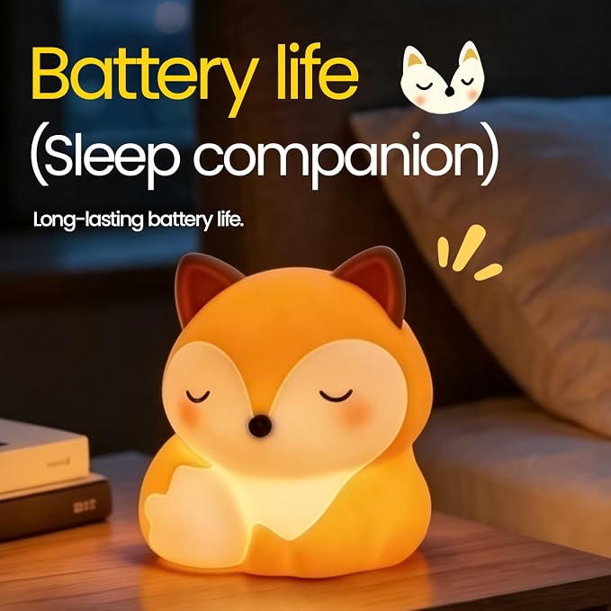 Fox Night Light Silicone Squishy Animal Lamp with 30 Min Auto Timer | 3 Level Dimmable Bedside Nightlight with Tap Control Office Desk Ambient Lamp Unique White Elephant Gifts