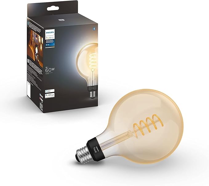 Philips Hue Smart 60W G40 Filament LED Bulb - White Ambiance Warm-to-Cool White Light - 1 Pack - 550LM - E26 - Indoor - Control with Hue App - Works with Alexa, Google Assistant and Apple Homekit