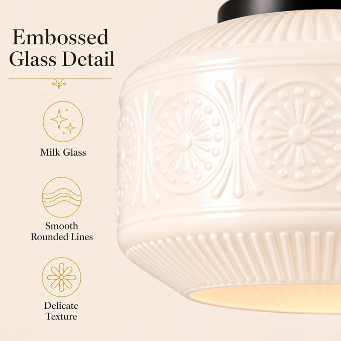 DSMJFU Black Semi Flush Mount Ceiling Light, Vintage Small Ceiling Light Fixture, Thickened White Glass Hallway Lighting Fixture, Kitchen Ceiling Mount Light for Entry Way, Bedroom, Bathroom