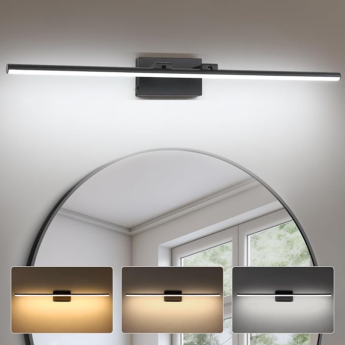 LED Bathroom Vanity Light, Modern Bathroom Light Fixture Over Mirror (3000K/4000K/6000K, Dimmable), Vanity Light Bar with Angle Adjustable, 40 Inch, Black