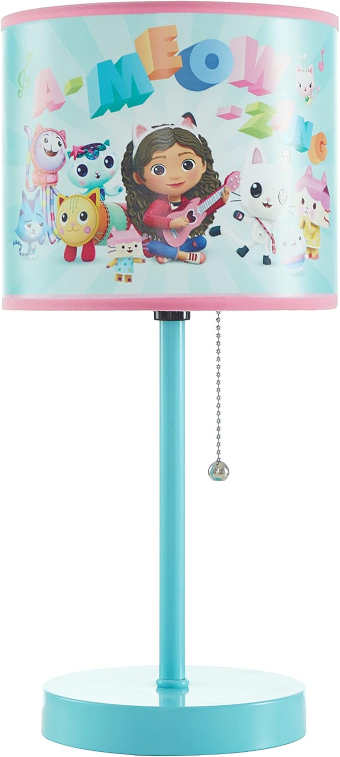 Idea Nuova Gabby's Dollhouse Stick Table Lamp for Kids with Pull Chain