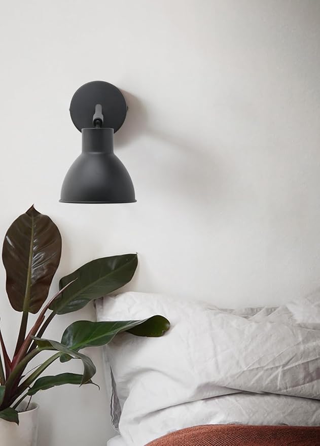 Yosoan Indoor Bedside Wall Sconce, 1-Light Vintage Industrial with Dimmable Switch 340 Degree Adjustment Angle Mount Lamp with 5.7" Antique Bowl Metal Shade Build-in Gold Vanity(Black)
