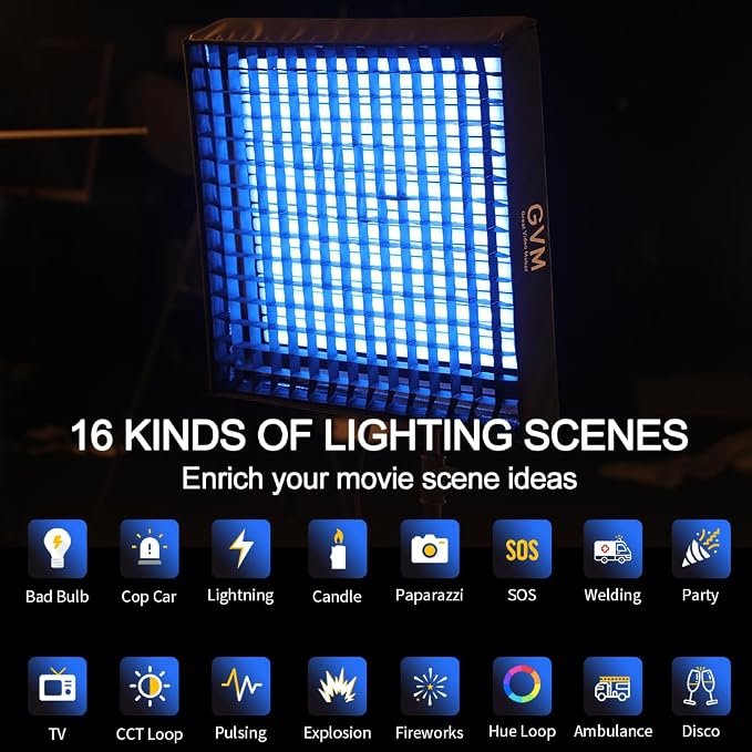 GVM 200W Flexible Led Panel Light Mat with Bluetooth Control, RGB Video Light with Softbox, 2000K-10000K Foldable Photography Light, 16 Kinds Lighting Scene, 1400pcs Led Beads, 23.62 * 23.62 inch