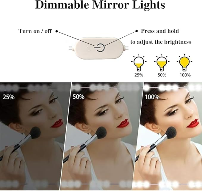 Hollywood Style Vanity Lights Kit, LED White 13.5ft Dimmable Mirror Lights,Vanity Lights for Mirror, Full Body Mirror, Vanity Mirror, Makeup Table & Bathroom Lighting(Mirror Not Include)
