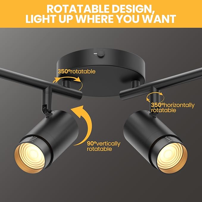 5-Color Zoomable 4 Light Track Lighting Fixtures Ceiling for Kitchen, Dimmable LED Track Lighting Kit, Ceiling Spotlight Flush Mount Adjustable Directional Spot Lights Indoor, CRI90 30W, Black