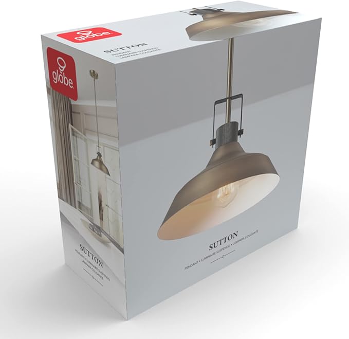 GLOBE Electric 65475 1-Light Pendant Light Fixture, Matte Brass, Textured Socket, Dining Room Fixture, Kitchen Island Lighting, Living Room Pendant Light, Hanging Lights for Bedroom