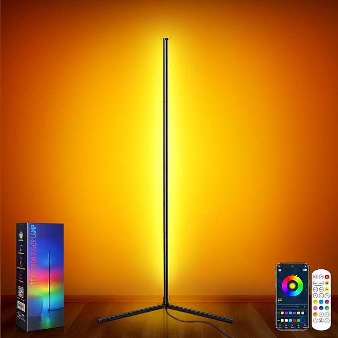 MOMSIV RGB Corner Floor Lamp | 200+ Dynamic Effects, Modern Design, Music Sync, Control By Remote & APP, for Bedroom, Living Room, Office, Gaming Room