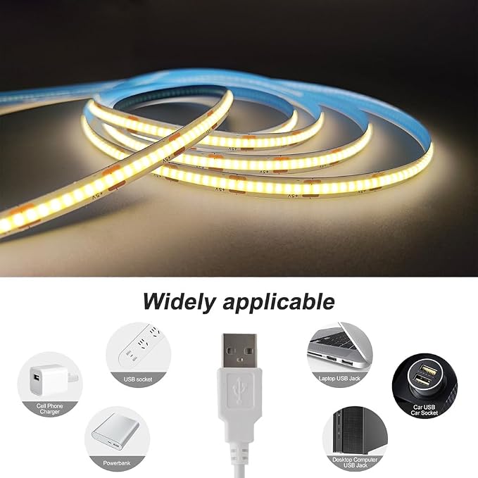 ZSLAIFU COB LED Strip Lights Warm 3.28ft, 5V Dimmable LED Light Strip, Flexible USB LED Strip for Cabinet, TV Backlighting, Bedroom, Kitchen, Home DIY Lighting