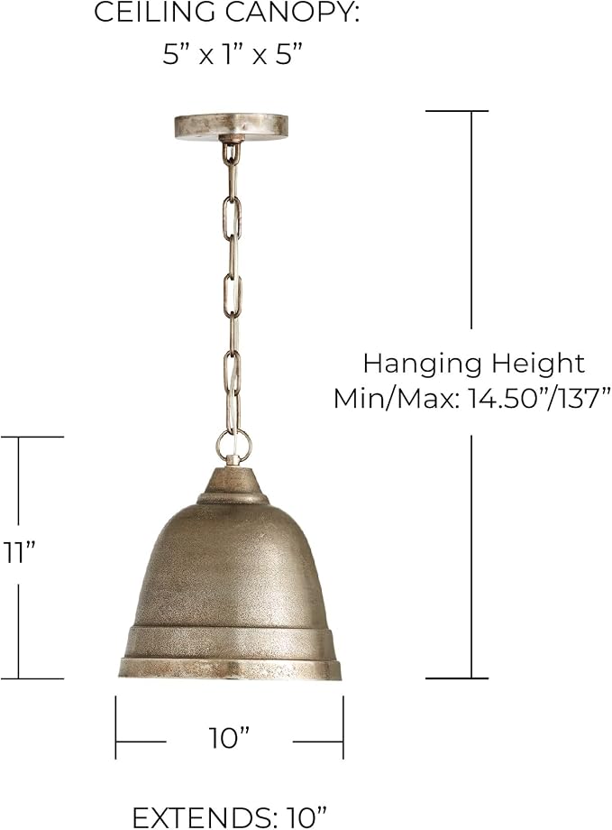 Capital Lighting 335312XN Sedona Handcrafted Sand-Cast Aluminum Industrial Metal Bell Pendant, 1-Light 100 Watt, 11" H x 10" W, Oxidized Nickel