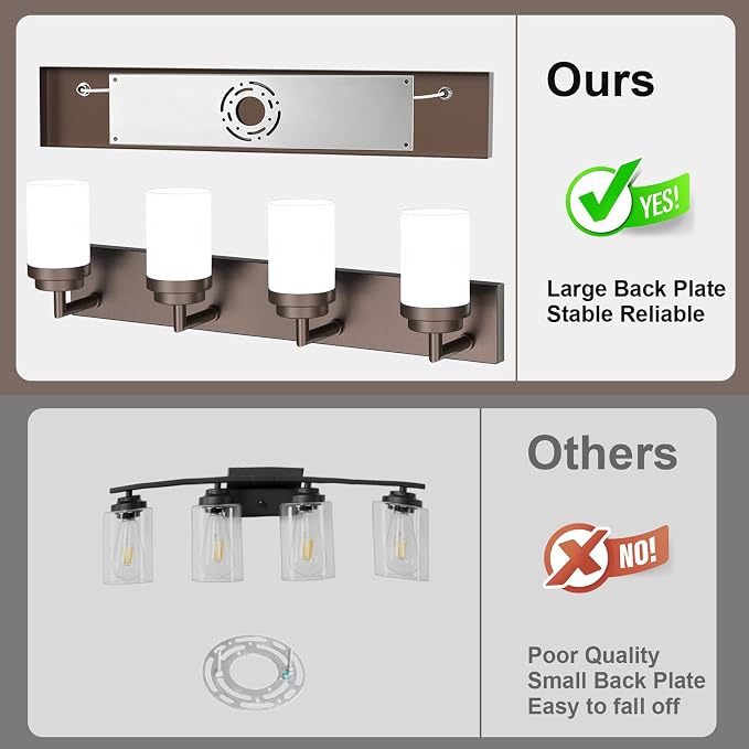 Bathroom Light Fixtures, Oil Rubbed Bronze Bathroom Lighting Fixtures Over Mirror, Modern Vanity Light with White Glass Shade, Restroom Lighting Fixtures, 4-Light 30-inch