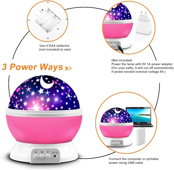 Star Projector Night Lights for Kids - Fun Gifts for 1-4-6-14 Year Old Girls Night Light Projector Rotating Star Sky Moon Light Projector for Kids Bedroom Decor -Pink