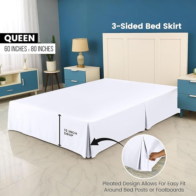 Utopia Bedding Queen Bed Skirt - 20 Pack - Soft Quadruple Pleated Ruffle - Easy Fit with 16 Inch Tailored Drop - Hotel & B&B Quality, Shrinkage and Fade Resistant (Queen, White)
