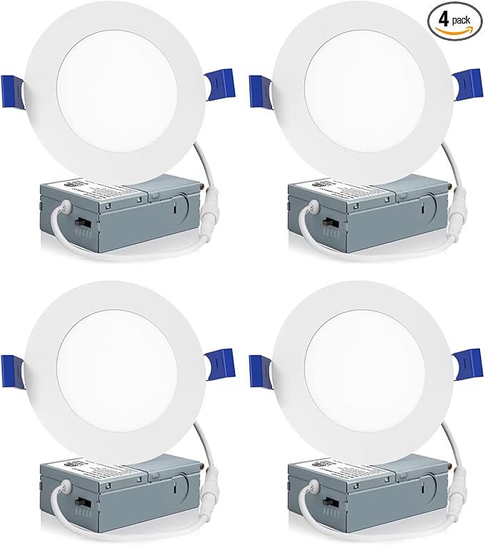 Meconard 4 Pack 4 Inch LED Recessed Ceiling Light with Junction Box, 2700K/3000K/3500K/4000K/5000K Selectable, 9W=75W 750LM, Dimmable Canless Downlights, ETL and Energy Star Listed