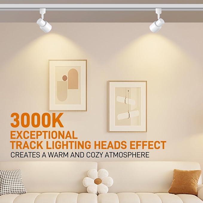 10W H Track Lighting Heads, Dimmable LED Track Lighting Heads Fixtures Bright 3000K Warm White Track Light Head for Accent Task Art, Flicker Free CRI90+ 24° 900lm (White, 4 Pack)