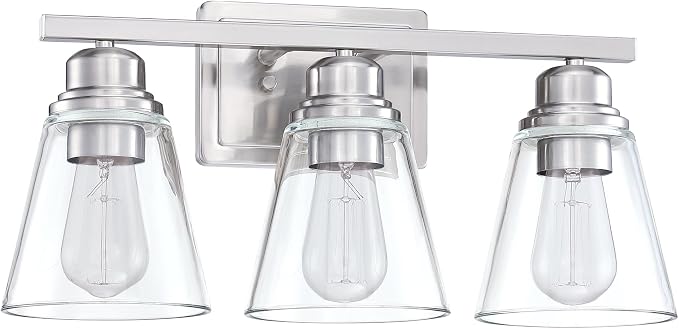 Brushed Nickel 3 Light Bathroom Vanity Light Set,5 Piece Brushed Nickel Bathroom Light Accessories Set,Brushed Nickle 3 Light Bathroom Vanity Fixture with Hardware Set