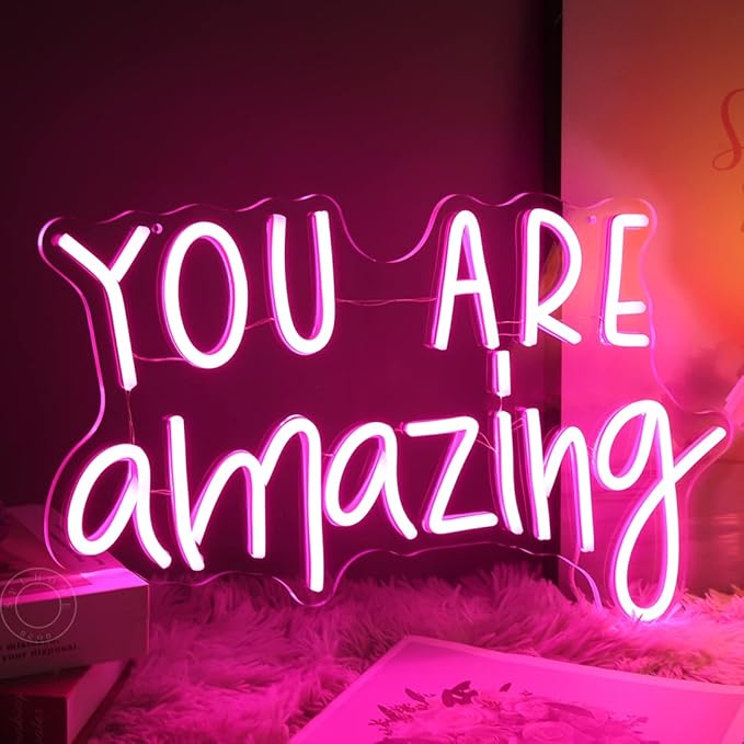 SYLHOME Pink You Are Amazing LED Neon Light Signs Wedding Birthday Girls Party Wall Decor Sign Classroom Home Bedroom Living Room Bar Pub Club Nursery Hanging USB 16.9"X10.6"