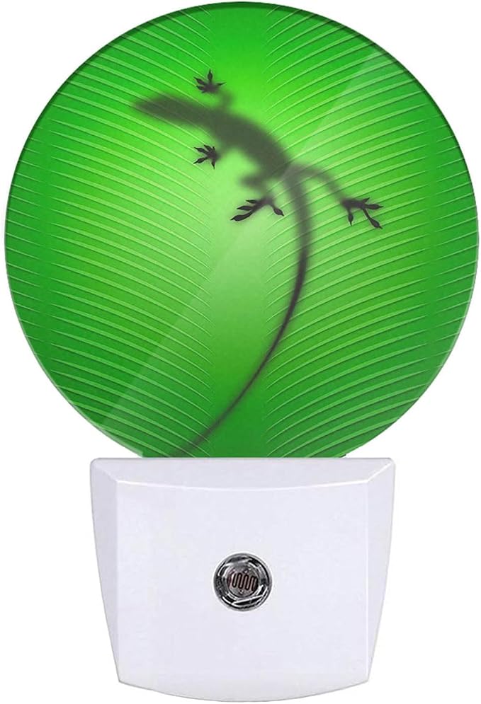 Gecko Lizard Night Lights Plug into Wall Silhouette of Lizard Behind Green Leaf LED Dusk to Dawn Plug-in Nightlight Auto Sensor for Bedroom Bathroom Hallway Living Room