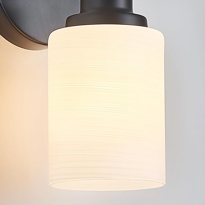 2-Pack, 1-Light Vanity Lights, Matte Black Bathroom Light Fixture with Textured Milky White Glass Shade, E26 Modern Vanity Lighting Fixture for Bathroom Wall Sconce