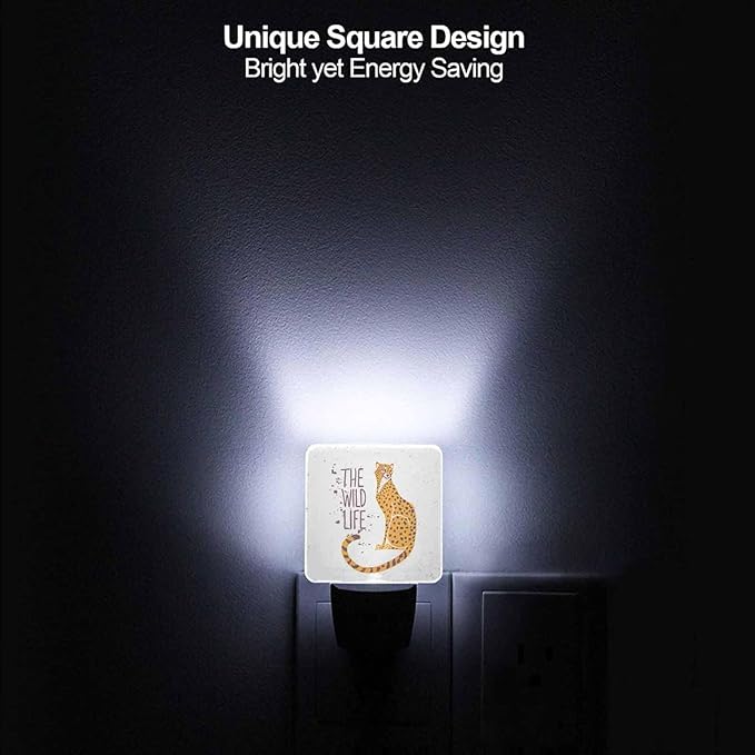 LED Night Light,Cartoon Amazing Cheetah LED Night Light Plug into Wall with Dusk to Dawn Light Sensor White Energy Efficient Nightlight for Bedroom Bathroom Hallway Living Room Kitchen