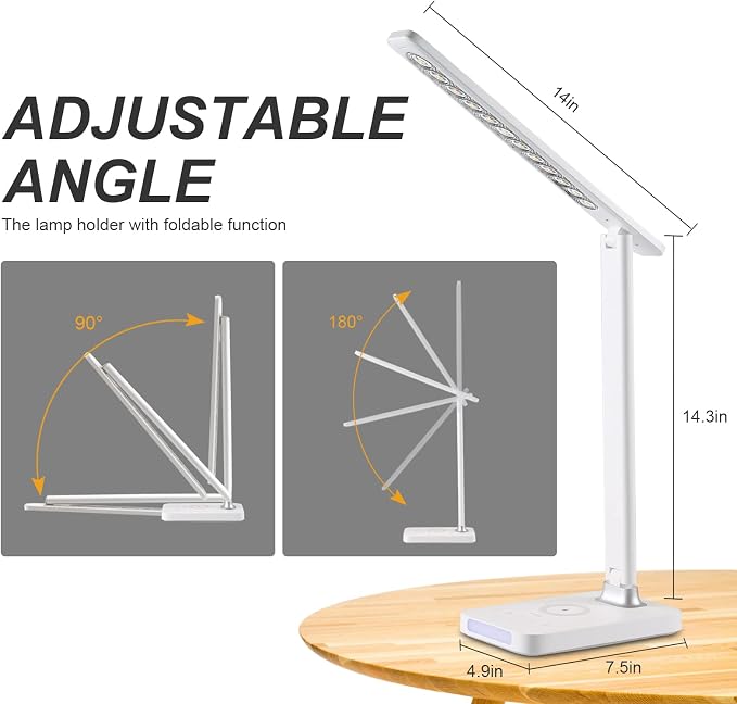VAVOFO LED Desk Lamp with USB Charger, USB Charging Port, Table Lamp with 5 Brightness Levels Touch Control, 30/60 min Auto Timer, Dimmable Eye-Caring Desk Light for Home Office