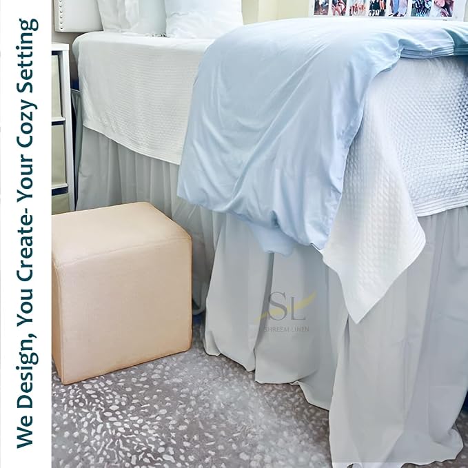 Shreem Linen Dorm Bed Skirt Twin XL, 36 Inch-Drop, 100% Microfiber Extra Long Bedskirt, Light Grey