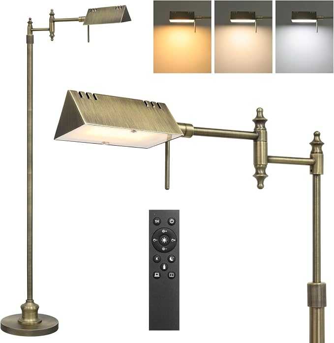 Bairth Bronze Reading Floor Lamp, Dimmable Pharmacy Standing Lamp | 3 Color Temperature, Dimmable, 17W LED, Height Adjustable, 360°Swing Arm, for Living Room, Bedroom, Office, Craft & Sewing