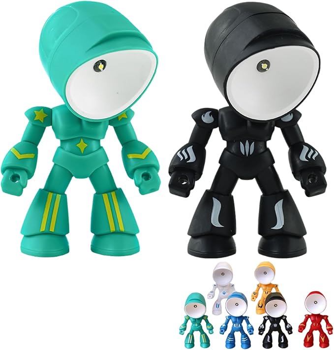 2PCS Lonely Robot Cartoon Cute Robot Design Companion Table Light, LED Mini Night Light, Mini Portable, for Bedroom Office, Thanksgiving Gifts (2pcs-L)