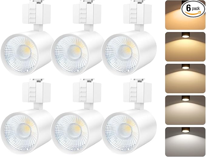 LED J Track Lighting Heads, 10W (60W Eq.), 5CCT (2700K-5000K), 800LM CRI90 Dimmable Track Light Head, 36°COB Spotlight, J Type Compatible Track Light for Accent Lighting, White, 6 Pack