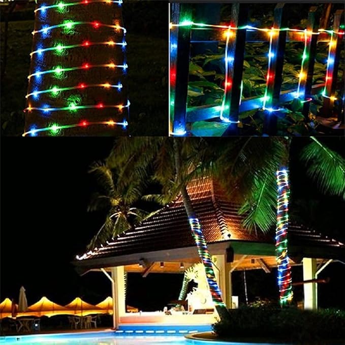 Honche Solar Rope Light 33FT 100L IP65 Weatherproof Outdoor LED Copper Fairy String Tube Lights for Party Garden Porch Yard Home Wedding Vacation Daily Holiday Decoration Lighting(Multi Color)