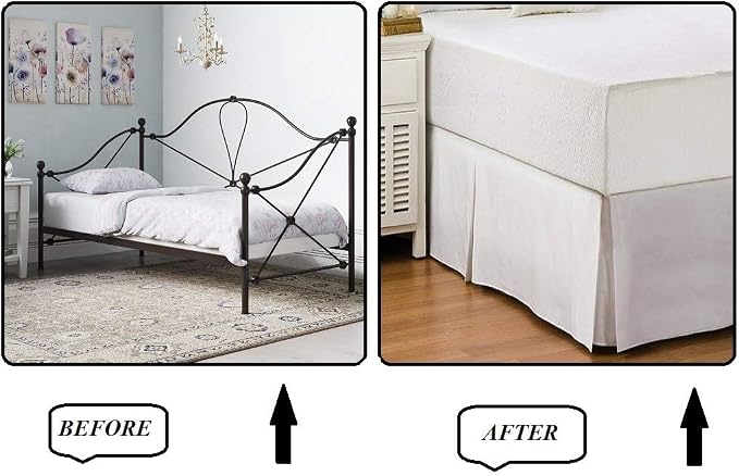 Pleated Bed Skirt with Split Corners for Daybeds - Three Side Coverage - Made with Brushed Microfiber, (Twin Size, White Solid)/14 Inch Drop