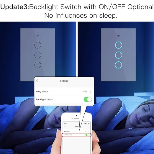 MoesGo WiFi RF433 Smart Touch Light Switch, No Neutral Wire, White 3 Gang | Single live wire design, 2.4GHz WiFi only, minimum load 5W, Smart Life Tuya app remote, works with Alexa and Google Home