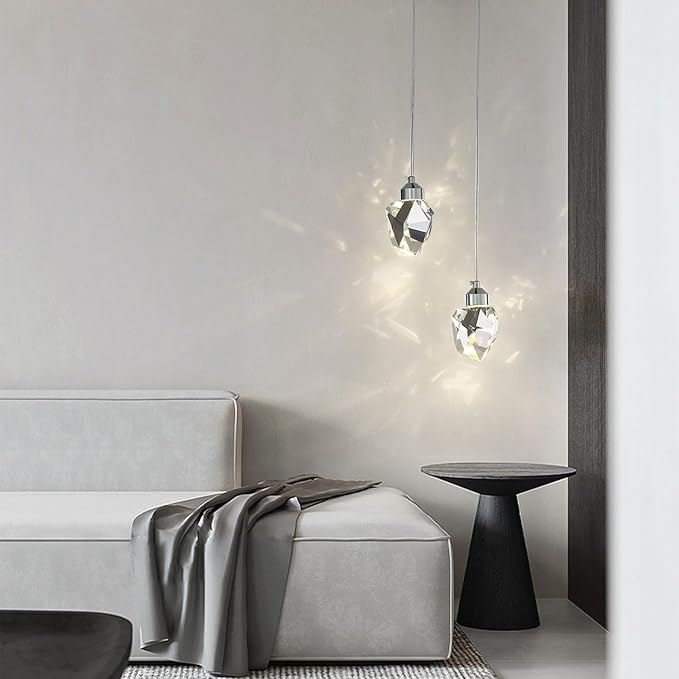 Modern Crystal Pendant Light, Silver Crystal Pendant Light LED 3 Colors for Kitchen Island Bedroom Living Room Dining Room Lighting (Round Base with 2 Heads)