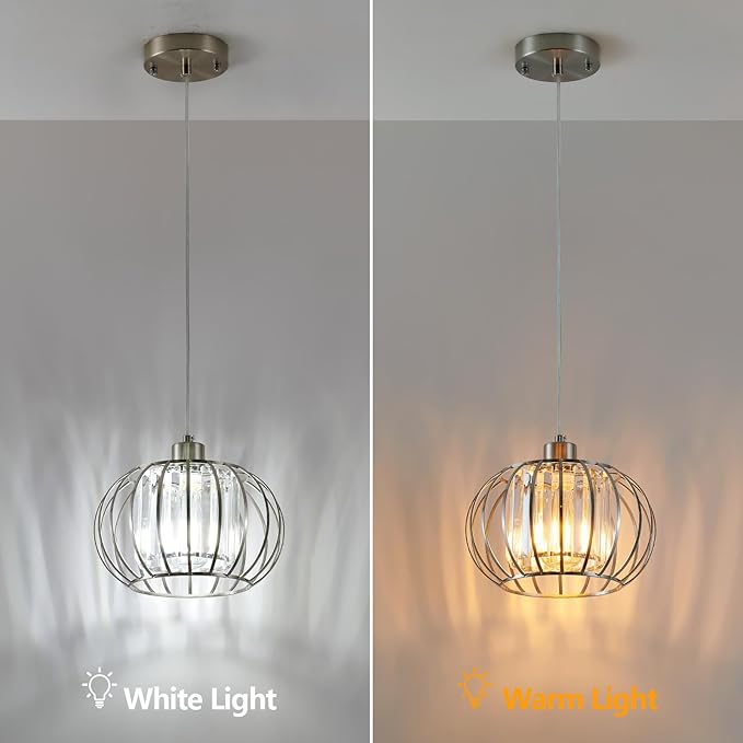 Brushed Nickel Pendant Light Fixtures, Modern Crystal Hanging Ceiling Light, Farmhouse Small Chandeliers, Metal Cage Pendant Lighting, Adjustable Pendant Lights Kitchen Island, Hallway