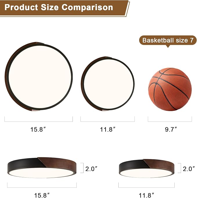 Modern LED Ceiling Light, Dark Walnut Wood Minimalist Flush Mount Ceiling Light Fixture, 4000K Circle Not Dimmable Lighting Lamp with Acrylic Lampshade for Bedroom Hallway Kitchen 15.8"