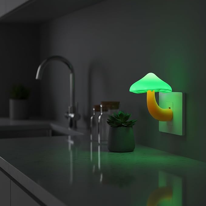 LED Mushroom Night Light Plug in Lamp, 2 Pack Night Lights Plug into Wall, Dusk to Dawn Sensor NightLight for Adults Kids Room Bedroom Bathroom Hallway Kitchen Green