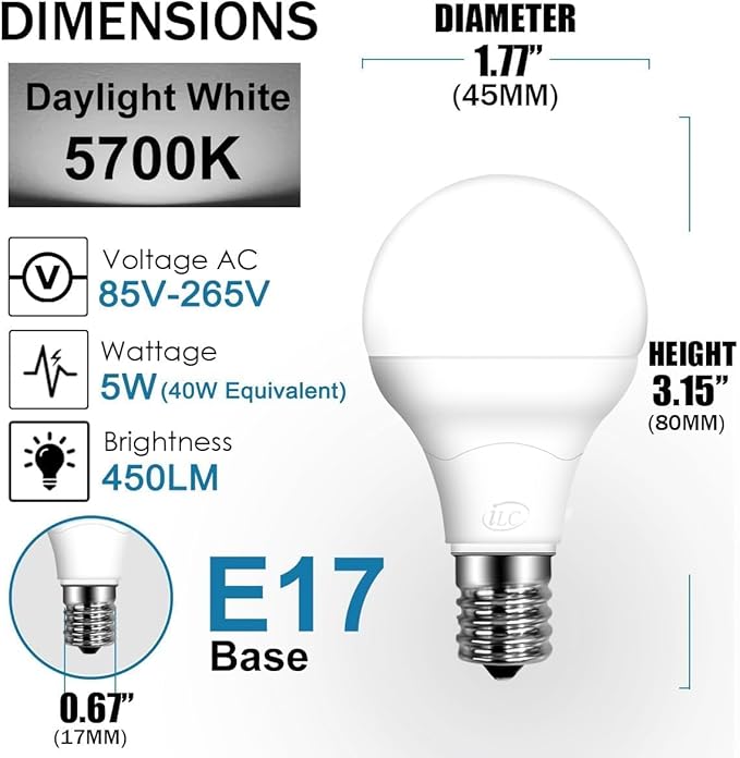 ILC E17 Intermediate Base LED Light Bulbs (40w Equivalent) 5W, Color Changing RGB, 5700K Daylight White, 12 Colors 2 Modes Timing with Remote Control (4 Pack)